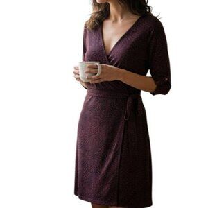 Apt. 9 Faux Wrap Burgundy Black Animal Print V‑Neck Tie Waist Dress M